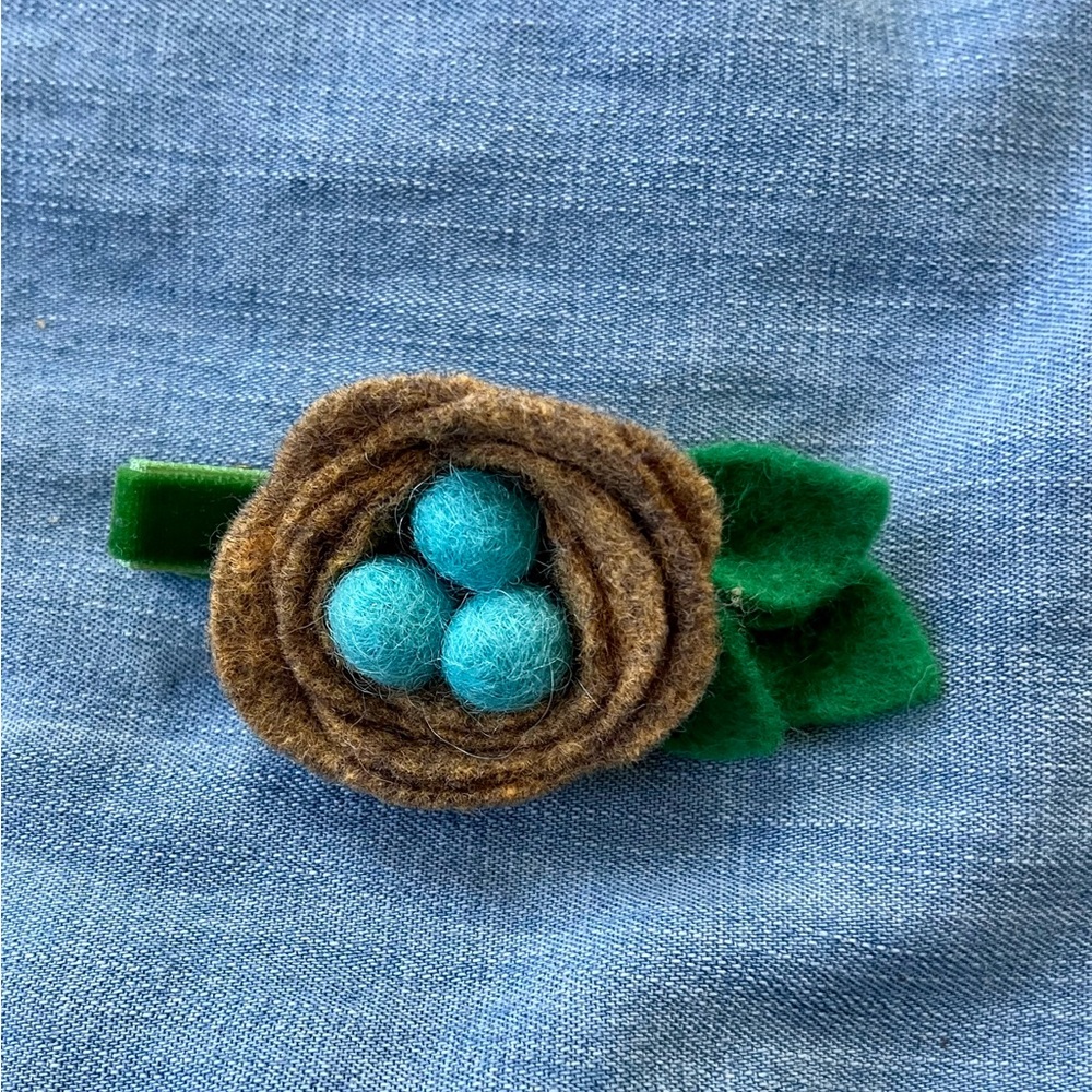 Felted Bird Nest Hair Clip with Blue Eggs